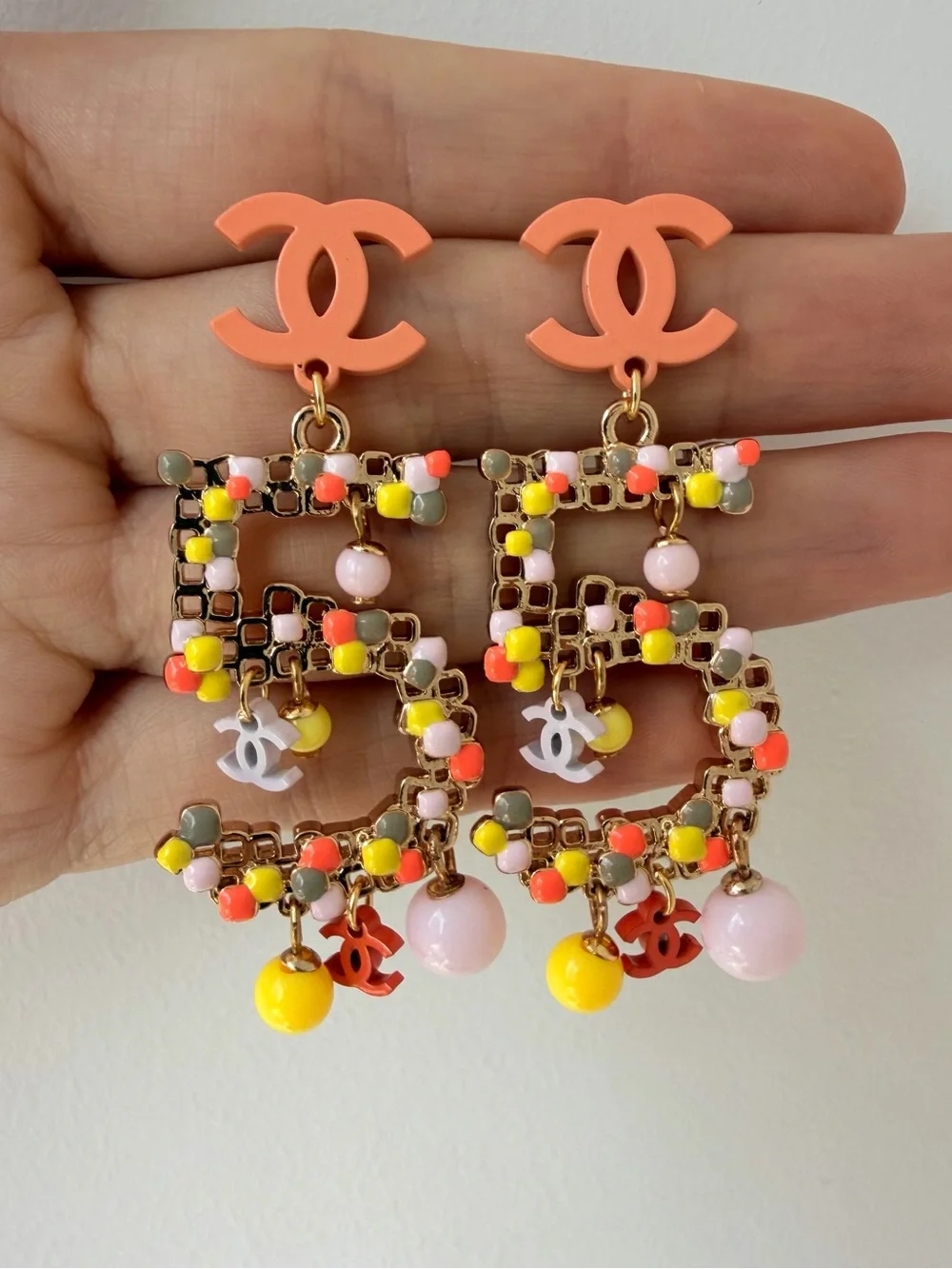 CHANEL CC Logo Colorful Charm Statement Earrings